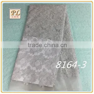 2015 New Design Top Sale Elegant Net Lace Fabric With Pearl for Wedding and Party thumbnail-4