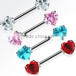 Double Heart Gem Nipple Rings Shields Barbells thumbnail-1