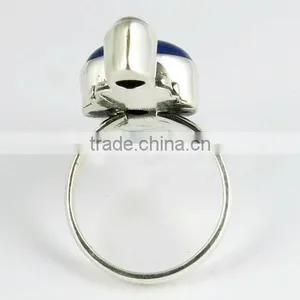Two Tones Royal !! Lapis & Rainbow Moonstone 925 Sterling Silver Ring, Handmade Silver Jewelry , Wholesale Silver Jewelry thumbnail-5