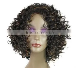 10" Cheap Short Kinky Curly Brown Wig African American Wig For Black Women Haircut Synthetic Highlight Natural Wig thumbnail-1