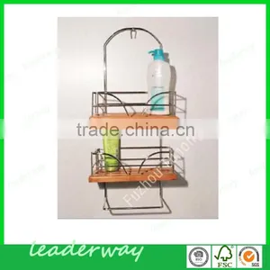 2-tier Shelf Bamboo Hanging Bathroom Shower Caddy With Towel Rack thumbnail-1