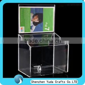 New Clear Acrylic Donation Box Fund-raising Box Plexiglass Lucite Charity Collection With Printing Picture thumbnail-1