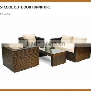 Garden Dining Sofa Set With Umbrella and Ottman for Hotel Resort Restaurant Bali Rattan Outdoor Furniture thumbnail-1