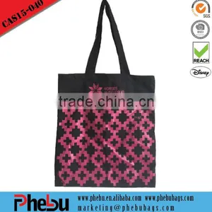 Custom Checp Black Printed Canvas Tote Shopping Bag(CAS15-040) thumbnail-1