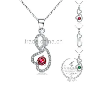 925 Sterling Silver Hollow Heart Blue,red,green Zircon Creative Pendant Necklace Fashion Women Necklace Supplies 6360451 thumbnail-1