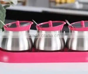 Glass Spice Jar Salt Petter Sugar Bottle With Spoon and Metal Coating Pink thumbnail-1