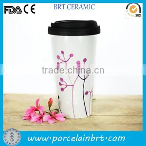 White Ceramic Travel Mug With Silicon Lid thumbnail-1