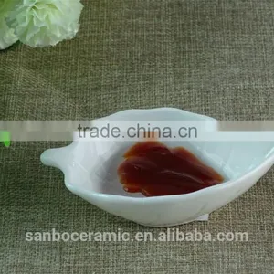 Hot Sale Leaf Shape Porcelain Sauce Dish Stock White Deep Dish or Ceramcis for Sauce thumbnail-1