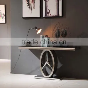 Modern Appearance Black Glass Stainless Steel Console Table thumbnail-1