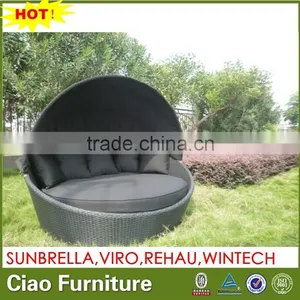 Beach Sun Bed Outdoor Rattan Round Daybed Black Wicker With Canopy thumbnail-1