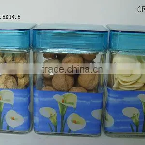 Square Blue Plastic Lid Glass Cookie Jar thumbnail-1