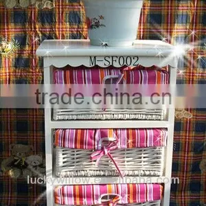 White Bathroom & Bedroom Cabinet With 3 Drawers Wicker Storage Basket thumbnail-1
