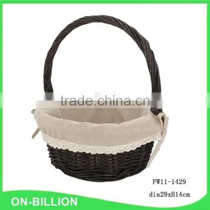 Handmade Black Wicker Woven Basket With Handle thumbnail-1
