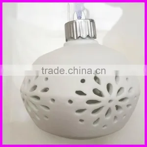 White Porcelain Hanging LED Ball With Hollow Design for Christmas Decoration thumbnail-3