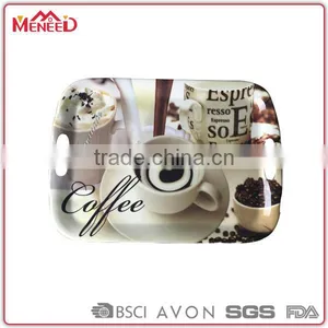 EU Standard Non-slip Plastic Ware for Hotel Handled Cappuccino Printing Rectangular Melamine Coffee Serving Tray thumbnail-1