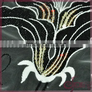 Lily Embroidered Mesh Swiss Lace Fabric, Sequin Bridal Lace Fabrics for Dress thumbnail-5