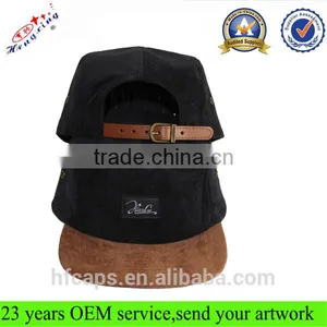 Custom Woven Tag Corduroy Leather Strap Cheap Wholesale 5 Panel Hat thumbnail-1