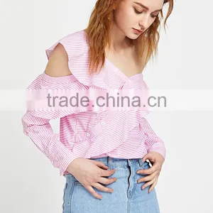 2017 New Blouse Neck Designs Pink Stripe Women Shirt LC8294 thumbnail-2