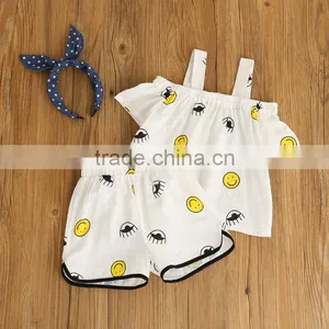 2017 Online Sale Girls Summer Boutique Outfits Suit Baby Girl Cotton Cute Smile Printed Clothing Sets thumbnail-3