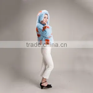 Myfur Ladies Pale Blue Fox Fur Coat With a Flower Genuine Fox Fur Outwear Jacket thumbnail-6