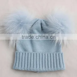 Myfur Wholesale Children's Fall Winter Hat Striped Wool Hat Knitted Baby Beanie Hat With Fur Ball thumbnail-1