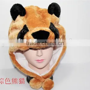 Cartoon Animal Brown Panda Plush Warm Hat With Ear Poms thumbnail-1