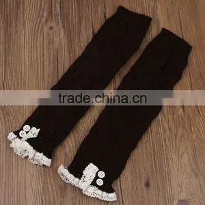Women's Crochet Knit With Button Leg Warmers Lace Trim Cuffs Boot Socks thumbnail-5