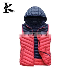 Lady's Cotton Vest Contrast Color Removed Hoodied Down Vest Jackets thumbnail-3