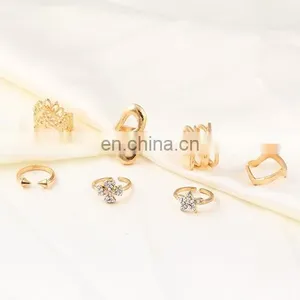 7PCS/Set Fashion Women Gold Hollow Flower Star Rhinestone Ring Sets thumbnail-3
