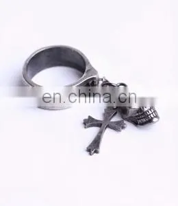 Gothic Dark Silver Ring With Skull and Cross Charm thumbnail-1
