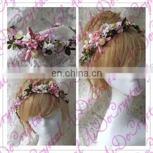 Aidocrystal Indian Unique Design Pink Artificial Garland Wedding Flower Hair Accessories thumbnail-4