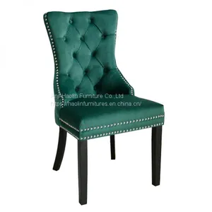 Green Color Velvet Dining Chair in Solid Wood With Buttons,nailhead,knocker and Tufted Designs thumbnail-1