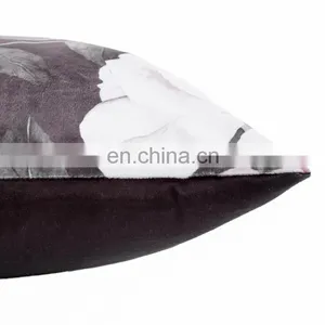 2019 Amazon Top Seller New Design Peony Flower Printed Black Cushion Cover Pillowcase thumbnail-5