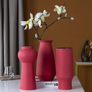 Red European Morandi Color Simple Modern Fashion Ceramic Plant Vase For Hotel Decor thumbnail-1