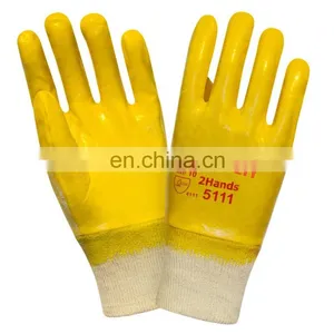 Cotton Interlock Lining Knit Wrist Yellow Nitrile Coated Work Gloves For Oil Gas thumbnail-1