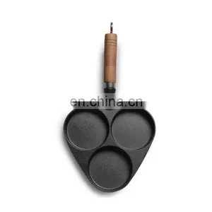 Cast Iron Divided 3 Egg Frying Pan With Wood Handle thumbnail-4