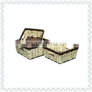 Seagrass Woven Handle Square Wire Stainless Steel Storage Baskets thumbnail-1