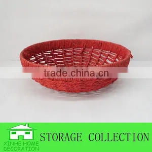 Handmade Round Red Paper Rope Decorative Basket thumbnail-1