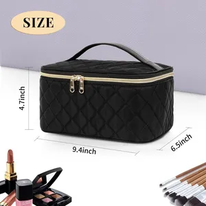 Large Capacity Travel Makeup Case Organizer, Rhombus Black for Lady thumbnail-4