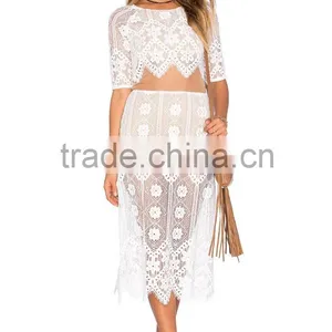 2016 Women Summer Two Pieces Lace Blouse and Skirt thumbnail-3