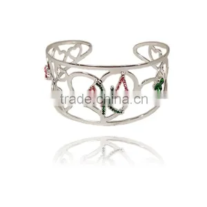 Customized AKA Pink and Green for Sorority and Fraternity AKA Heart Cuff Banglet Jewelry Quality Choice thumbnail-1