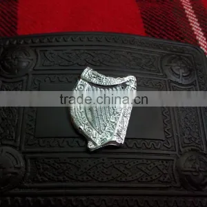 Scottish Kilt Belt Buckle Made Of Brass Material With Black Finish Front Side Harp Badge thumbnail-3