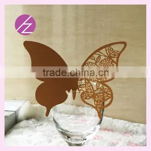 Wedding Party Decoration Laser Cut Heart Shaped Wine Glass Place Cards Butterfly Design Assorted Colors Wine Glass Cup Cards thumbnail-4