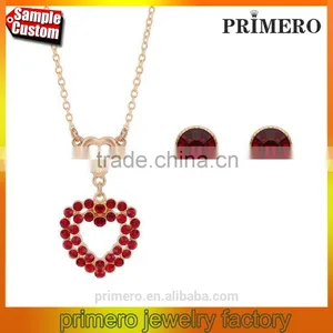 New Arrival High Quality Red Crystal Stone Love Heart Ladies Stud Earrings / Necklaces Jewelry Sets thumbnail-1