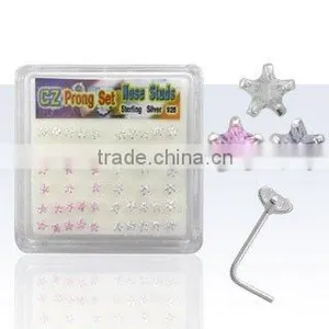Sterling Silver Nose Jewelry, Silver Jewelry, Sterling Silver Nose Studs , Silver Nose Stud,CZ Silver Body Jewelry thumbnail-1