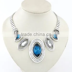 Hot!china Wholesale Fashion American and European Popular Exquisite Noble Crystal Silver Alloy Oval Charm Statement Necklace thumbnail-1