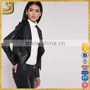 BLACK FAUX LEATHER WATERFALL JACKET thumbnail-4