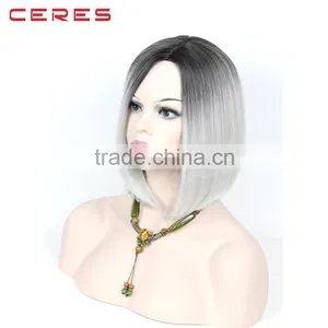 Short Style Grey Hair Wig Straight Black Root Gray Ombre Synthetic Bob Lace Front Wigs for Women Quality Choice thumbnail-3