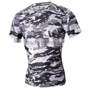 Crew Neck Sublimation Camouflage T-shirt Fitness Compression Sports Camo t Shirt thumbnail-3