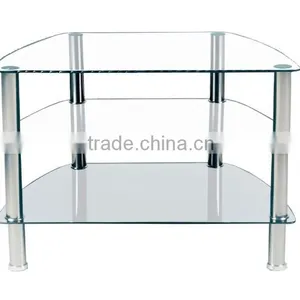 TV-2314 Modern 3 Tier Tempered Glass TV Stands TV Tables With Stainless Steel Legs thumbnail-1
